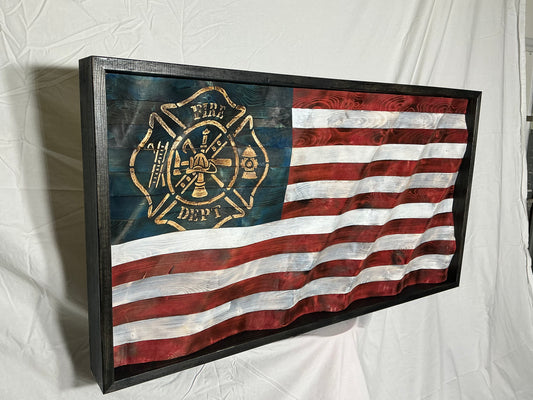 Fire department wooden American flag